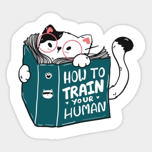 How to Train Your Human Funny Cat Reading Book Sticker